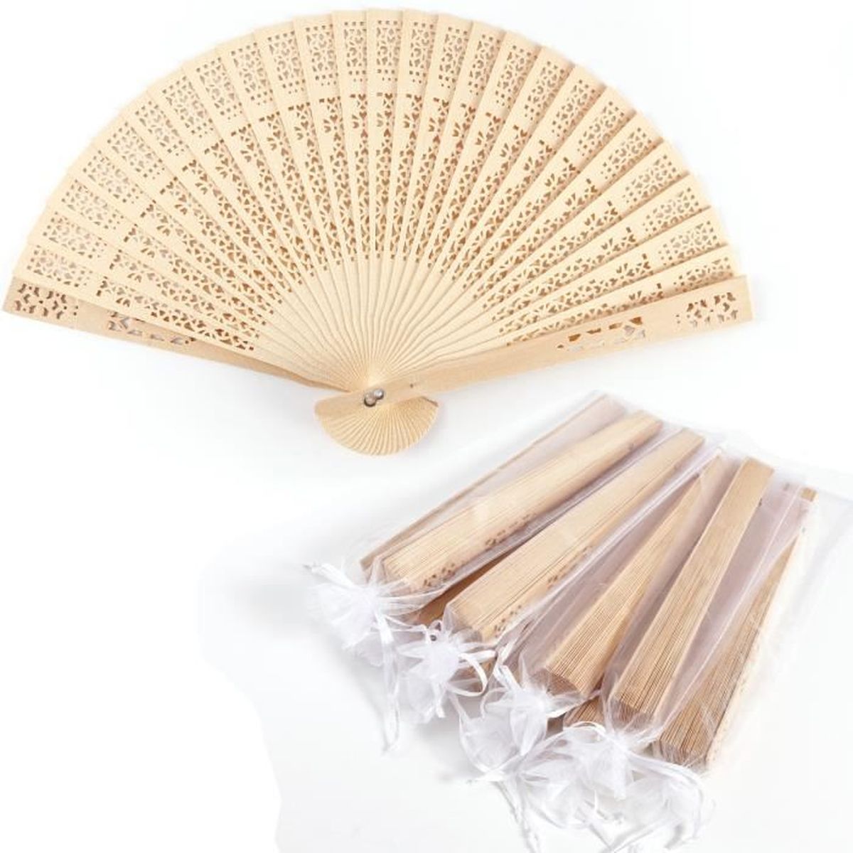 Roadoor Éventail Pliable En Bois Coloré - Style Espagnol Classique Chinois - Éventail Pliable En Bois - Danse, Cosplay, Mariage - Blanc