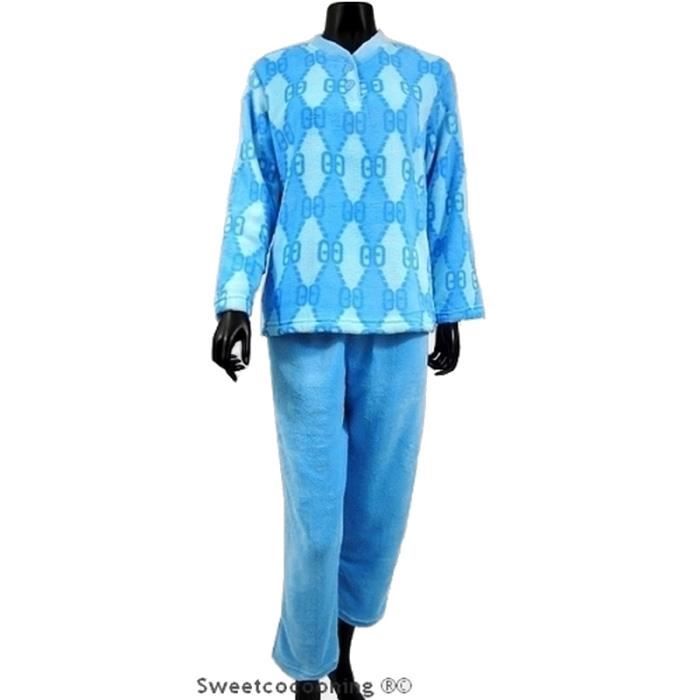 Pyjama femme chaleur\/Confort en doux pilou BLEU Bleu ...