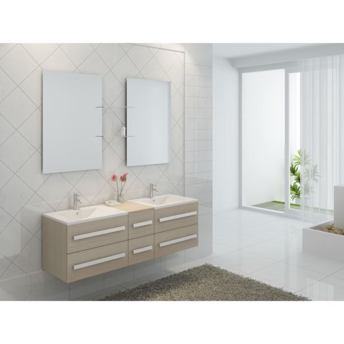 Meuble salle de bain double vasques coloris pin achat / vente ... Meuble salle de bain pas cher