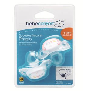 BEBE CONFORT Sucette Natural Physio 6-18 mois x2 - Silicone - Bleu & Rouge Indians