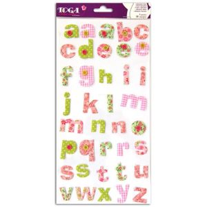 TOGA Planche d'autocollants alphabet - Tissu ? Rose vert