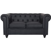 CANAPE - SOFA - BANQUETTE Canapé Chesterfield 2places Croute de Cuir Noir