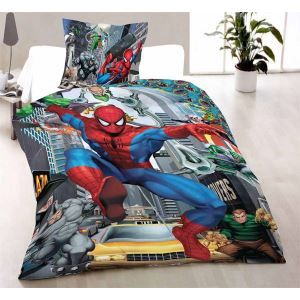 Parure De Lit Spiderman Pour Enfant – Housse De Couette 140x200 Cm + Taie – 100% Coton Doux Et Réversible