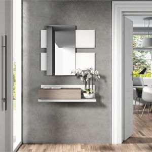 TEKKAN Console contemporain blanc brillant et décor fr?ne - L 116 cm