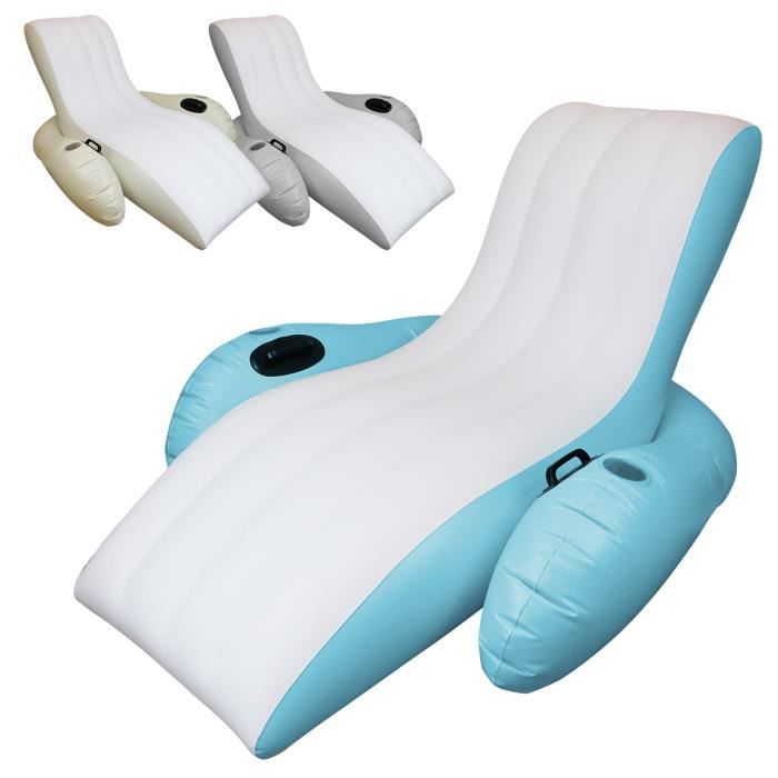 Chaise longue transat flottant gonflable pour piscine + rustines Bleu