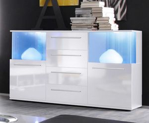 PUNCH Buffet + LED blanc brillant et mat 144cm