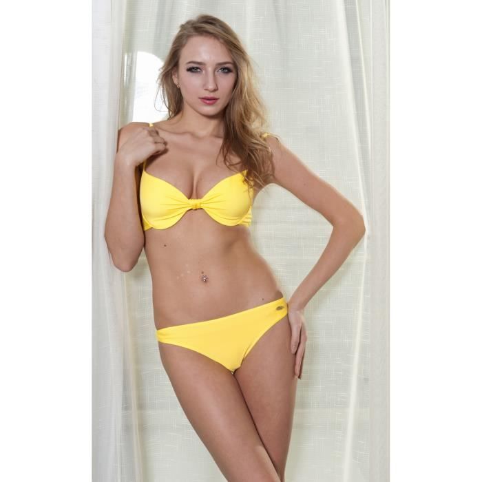 Maillot de bain femme 2 pièces sexy bikini jaune taille XXL Jaune