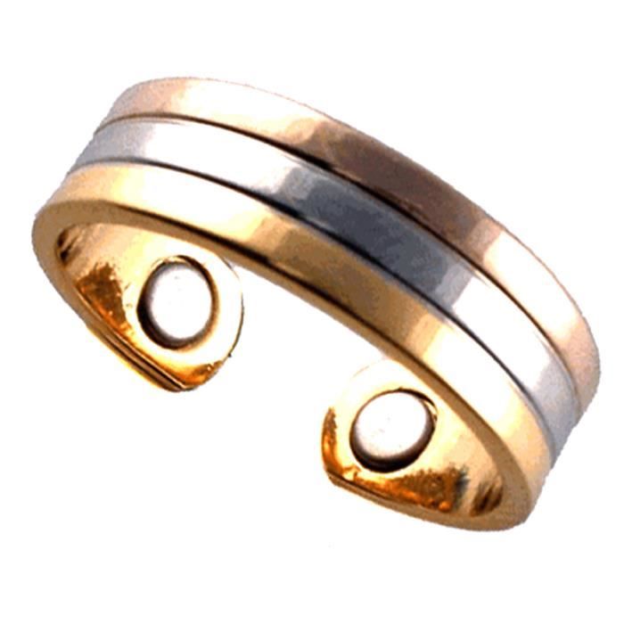 Bague Cuivre Plaque Or argent 2 Aimant Magnetique 2 puissant aimants