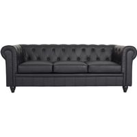 CANAPE - SOFA - BANQUETTE Canapé Chesterfield 3places Croute de Cuir Noir