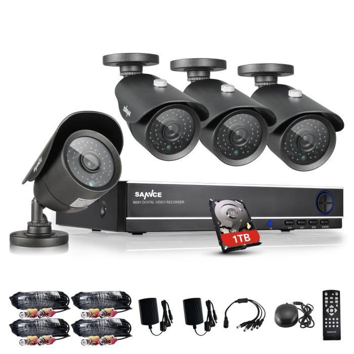 SANNCE Kit caméra de surveillance Extérieur 8CH 960H DVR 1080P+ 4