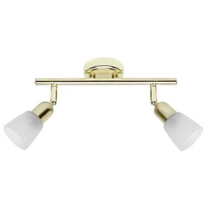 Plafonnier ? 2 lumi?res Sofia hauteur 10 cm E14 40W laiton et blanc