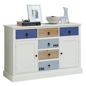 SYLT Buffet bas contemporain laqué blanc et multicolore mat - L 120 cm