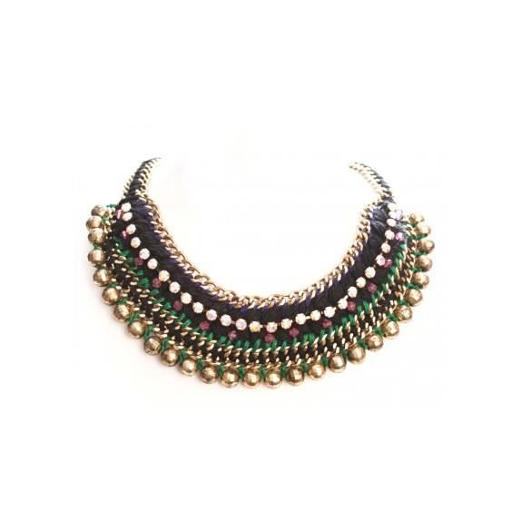 Collier plastron métal mordoré & strass  13H4 Collier plastron