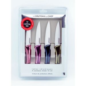 LE COUTEAU DU CHEF Coffret 4 couteaux ? steack 10cm manche métallisé