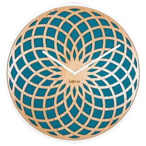 NEXTIME Horloge murale - Sun Small- Bois - Turquoise ? 35 cm