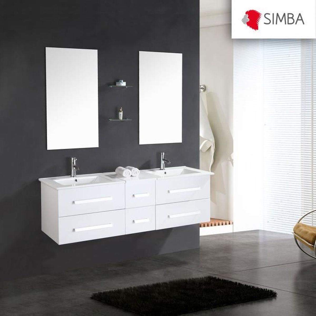 Meuble salle de bain 150 cm blanc set vasque robinetterie white ...
