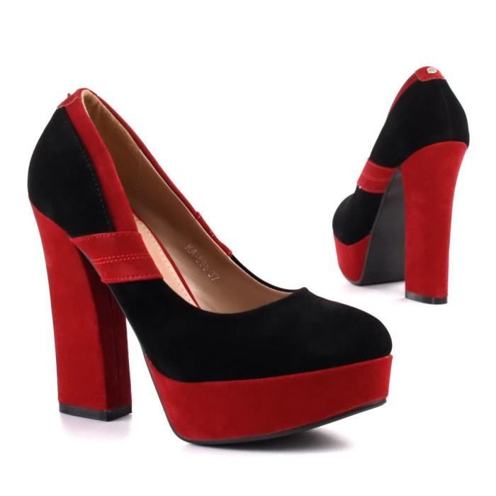 chaussure escarpin femme rouge noir haut talons Achat / Vente