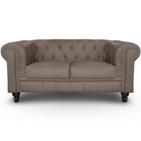 CANAPE - SOFA - BANQUETTE Canapé Chesterfield 2places Croute de Cuir Taupe