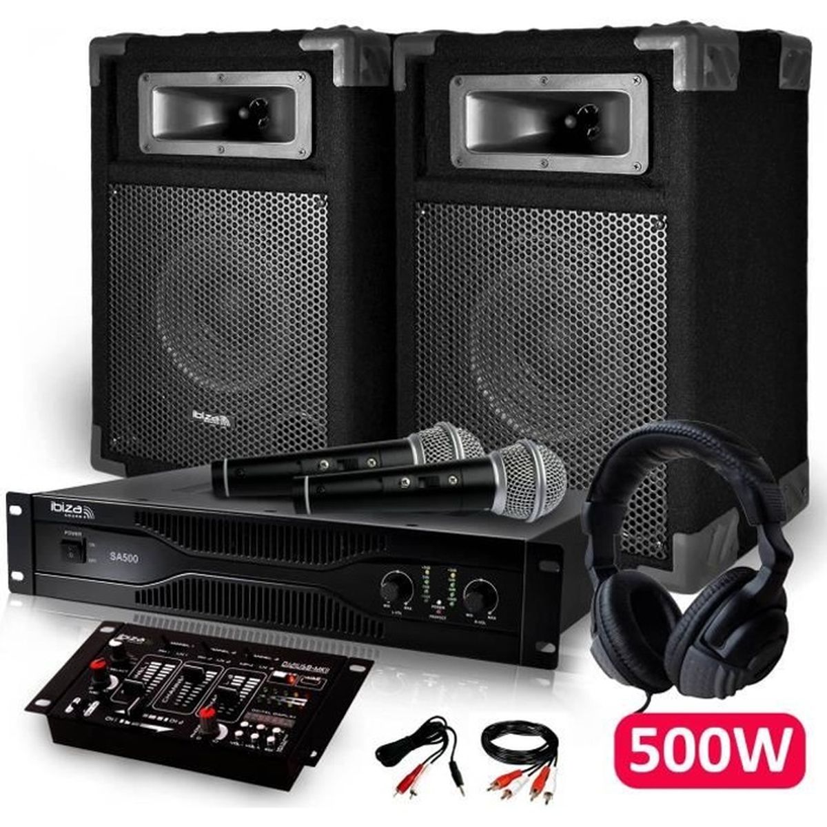 PACK DJ SONO PA KARAOKE Amplificateur 500W + 2 Enceintes + Table de