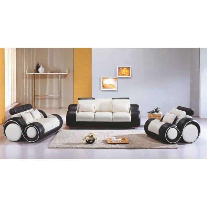 Ensemble canapé relax 3+2+1 places en cuir blanc et noir MODERN