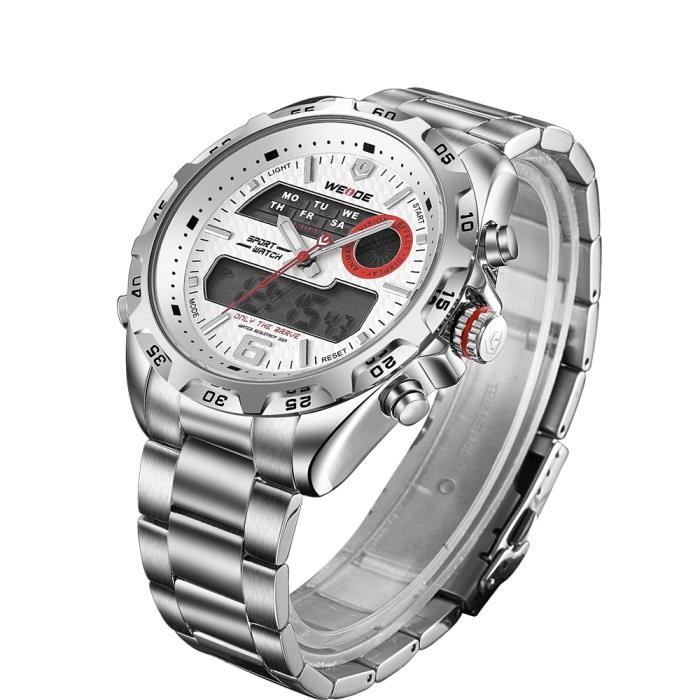 montre homme double affichage bracelet acier