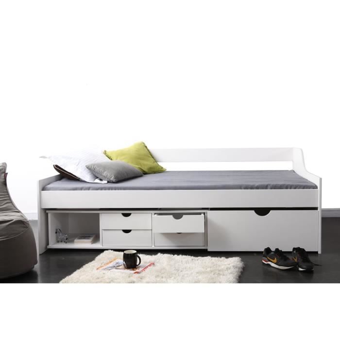 Miliboo - Lit enfant à tiroirs 90x190 pin blanc… - Achat / Vente lit ...