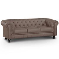 CANAPE - SOFA - BANQUETTE Canapé Chesterfield 3places Croute de Cuir Taupe