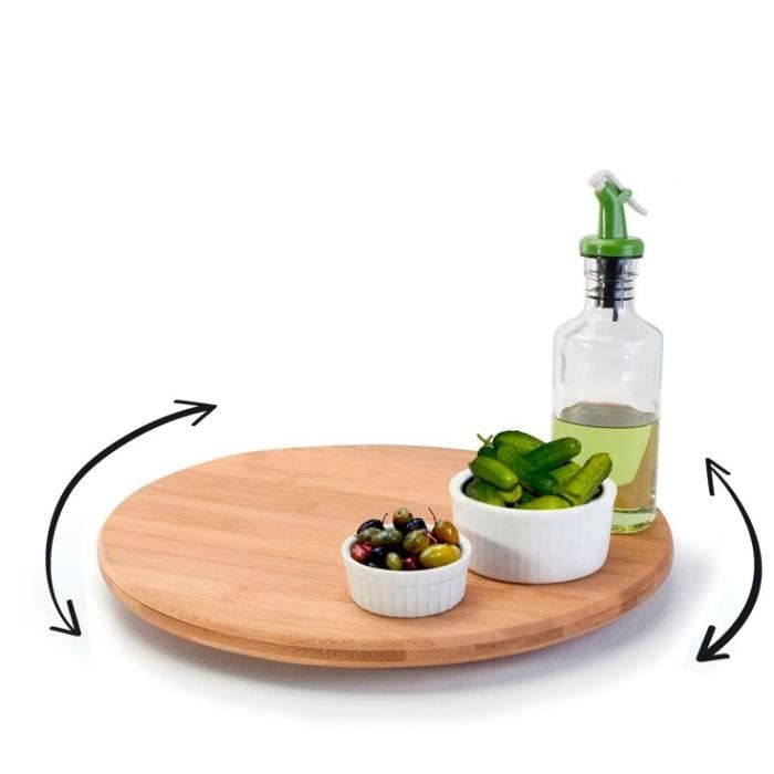 Plateau Tournant En Bambou - Diamètre 35 Cm - Pour Présentation Ou Rangement - Style Naturel
