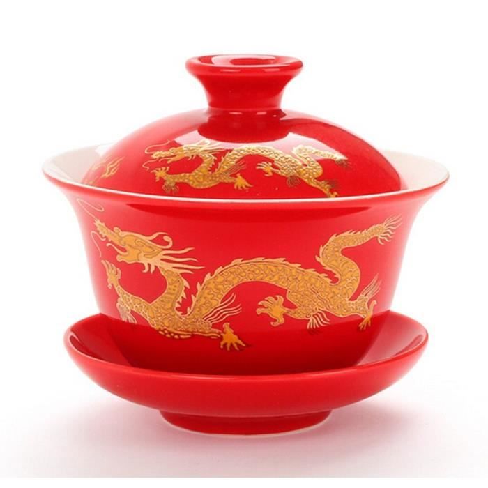 Gaiwan Chinois En Porcelaine 200ml - Set à Thé Phénix Avec Soucoupe - Style Vintage - Cadeau Thé