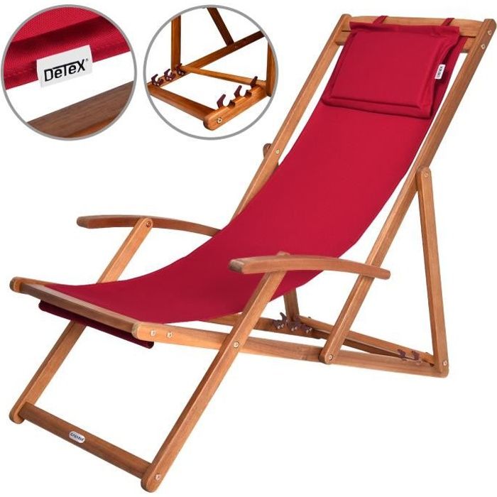 Chaise longue pliante en bois tissu Rouge  Achat / Vente chaise longue