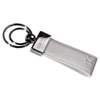 Porte-clés ganse de cuir deux anneaux Blanc Grainé Porte-clés ganse de cuir deux anneaux Blanc Grainé