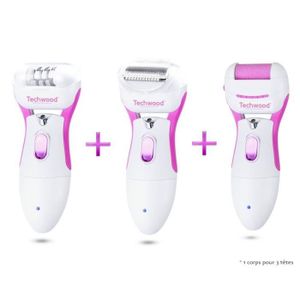 TECHWOOD TREP351 Râpe électrique anti-callosité + Épilateur + Rasoir - Rose