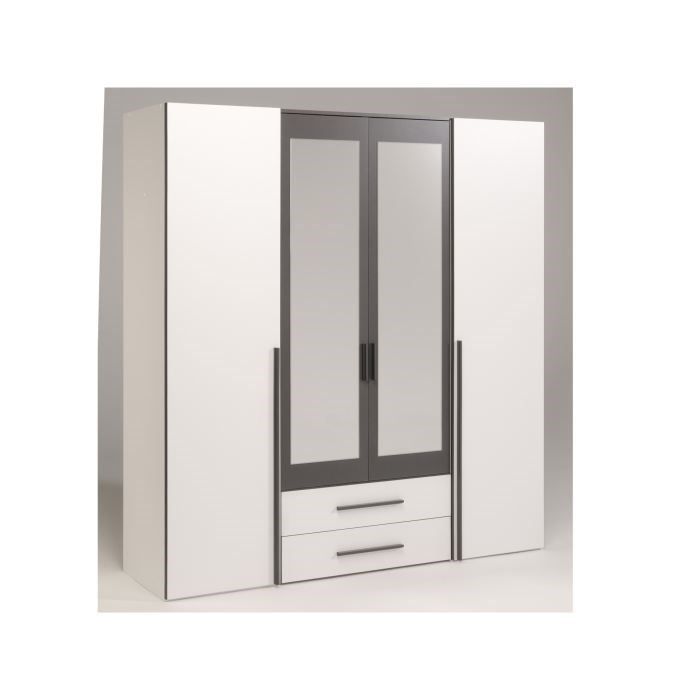 AXEL Armoire 4 portes Blanc/Gris L190 cm Achat / Vente armoire de