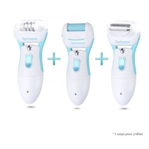 TECHWOOD TREP354 Râpe électrique anti-callosité + Épilateur + Rasoir - Bleu