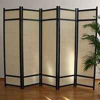Paravent bois noir et bambou tressé 5 pans Paravent bois noir et bambou tressé 5 pans