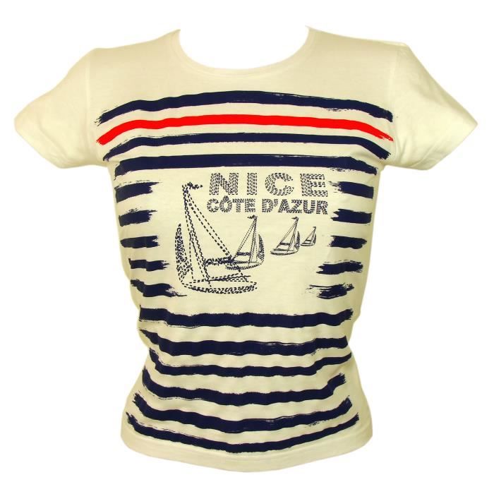 Souvenirs de France T Shirt Femme Nice 'Marin' Blanc T Shirt