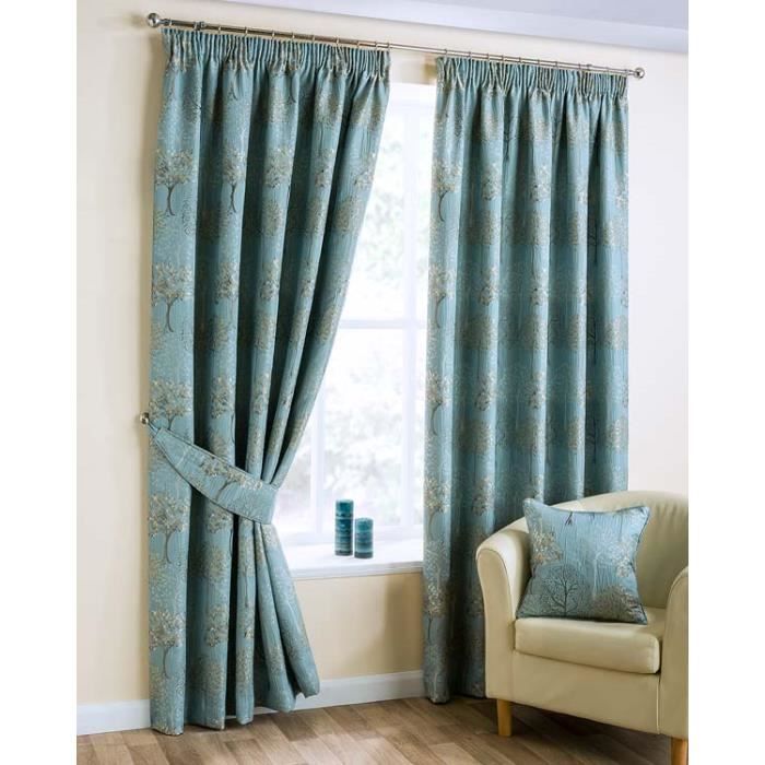 Rideaux Motif Arbre Bleu givr&eacute; Galon Fronceur Jacquard 165x228 cm