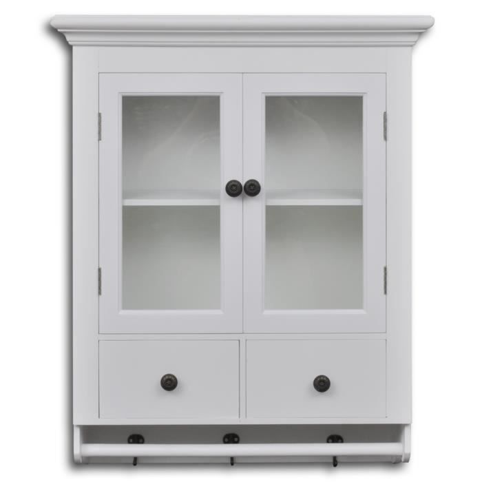 Armoire de cuisine murale avec porte en verre Blanc Bois buffle de cuisine Achat / Vente
