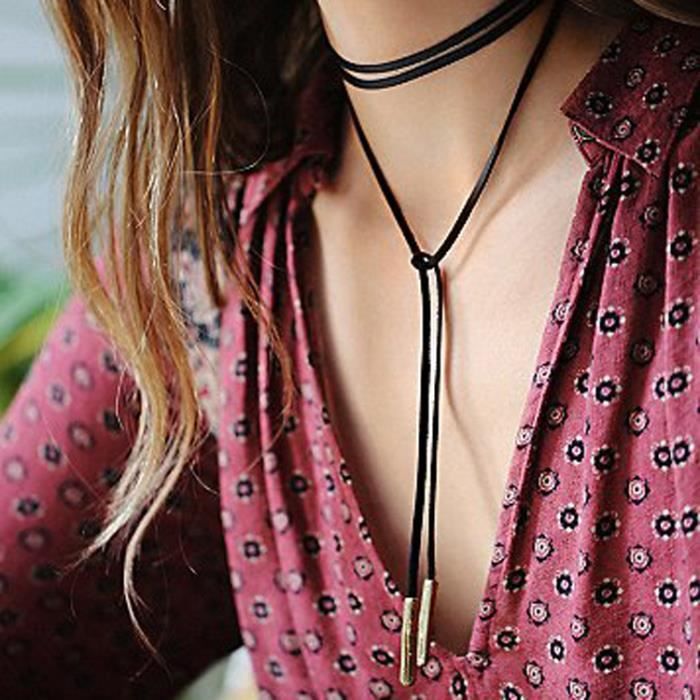 FIL , TOUR DE COU Bohême Noir En Cuir Collier Ras Du Cou Bijoux Sexy. \u2039\u203a