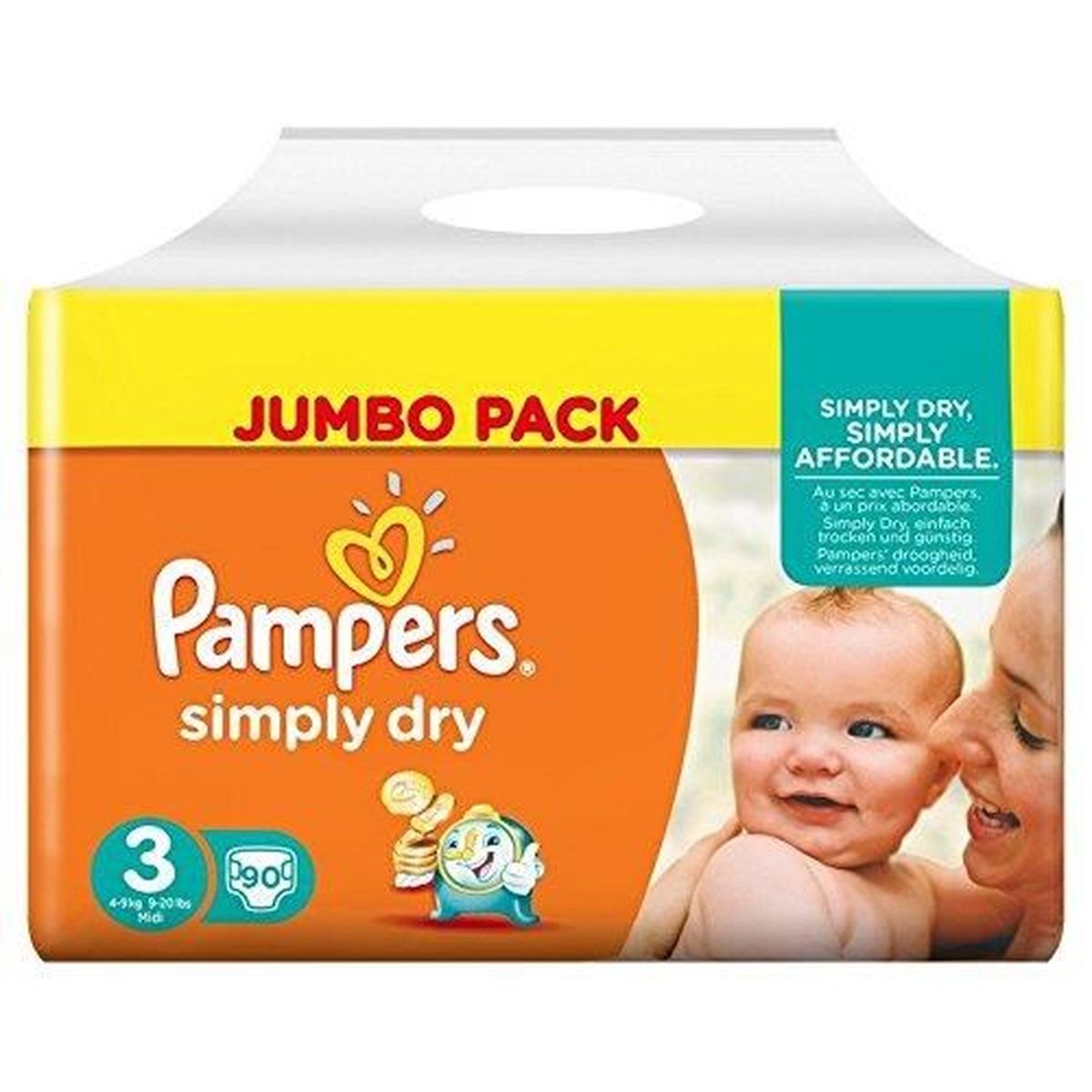 PAMPERS Simply Dry Taille 3 (4 à 9kg/Midi)  180 couches Format