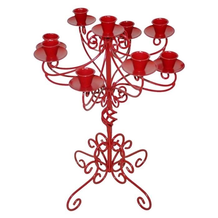 CHANDELIER FER 9 BRANCHES ROUGE Achat / Vente bougeoir Fer