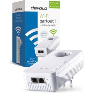 devolo 9384 dLAN 1200+ Wifi ac, Prise CPL Wi-Fi 1200 Mbit/s, 2 ports Gigabit Ethernet, Prise Intégrée, Module complémentaire (x1)