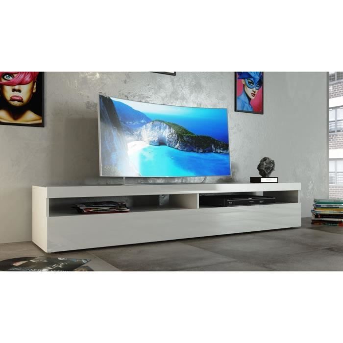 Meuble TV 200cm laqué blanc Achat / Vente meuble tv BURRATA Meuble