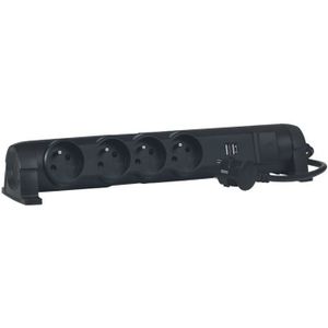 LEGRAND Rallonge multiprise 4x2 P+T 2 chargeurs USB noir