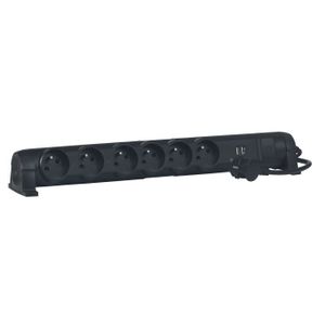 LEGRAND Rallonge multiprise 6x2 P+T 2 chargeurs USB noir
