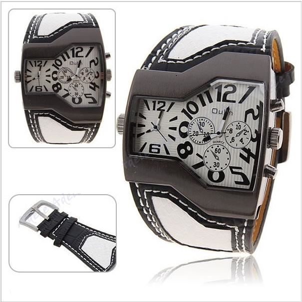 Montre Homme Femme Chiffres Bleus Cadran Noir - Bracelet Simili Cuir Réglable Budget Beauté