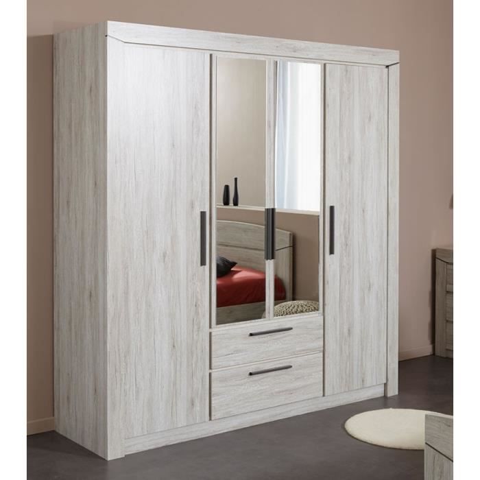 Armoire 4 portes 2 tiroirs Chêne Beige YOHO L 200 x l 59 x H 209 cm