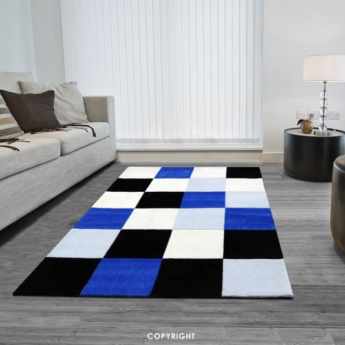 TAPIS DESIGN DAMIER BLEU 160 X 220 CM Achat / Vente tapis Cdiscount
