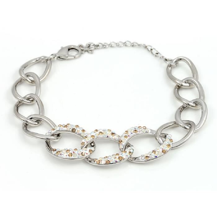 Bracelet grosses mailles plaqué or blanc et crista