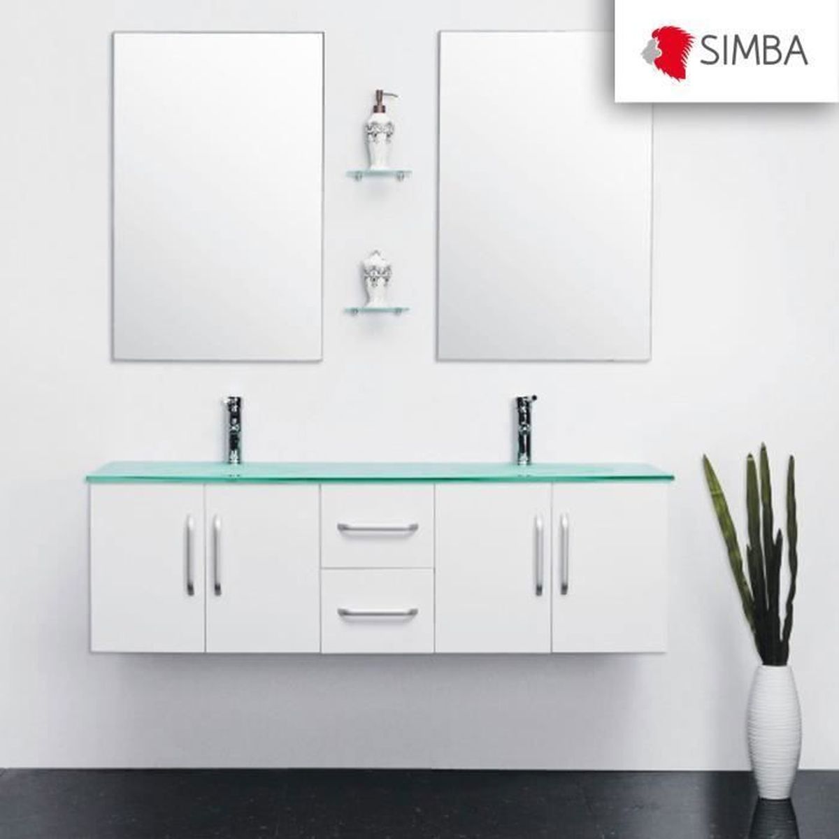 Meuble salle de bain 151 cm blanc set vasque robinetterie white ...